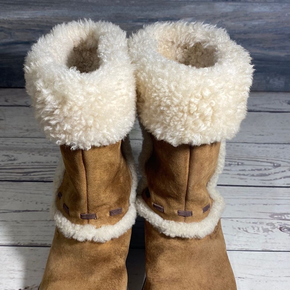 Ugg Australia Elijo Chestnut Brown Suede Winter Fur Cuff Boots #5674 - Picture 13 of 15